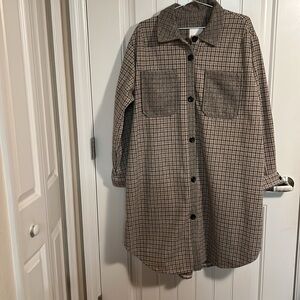 NWT GB Shacket SZ XL W/pockets On Trend Brown Neutral Colors Houndstooth